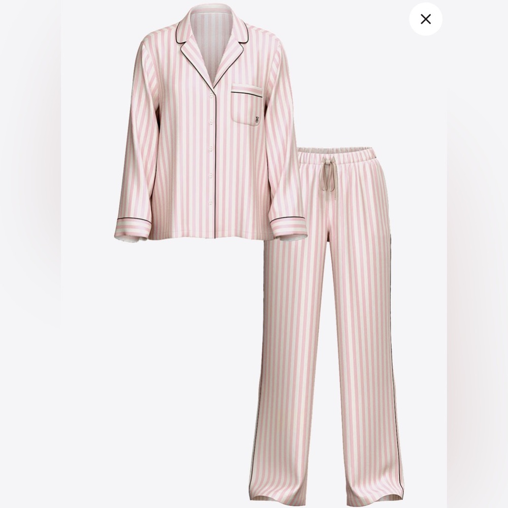 VICTORIA'S SECRET - Glazed Satin Long Pajama Set - PINK ICONIC STRIPES